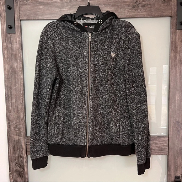 Guess Women’s Charcoal Full Zip Jacket w/ Military Style Shoulder Strap Detail - Picture 1 of 8